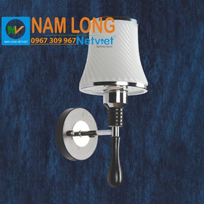 Đèn vách tường NV050 chao vải màu sáng thân hợp kim mạ xi inox đui E14 trang trí phòng ngủ NamLong NetViet