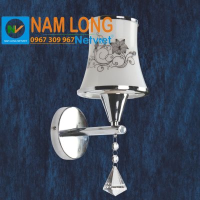 Đèn vách tường NV055 chao vải họa tiết tân cổ điển thân hợp kim mạ xi inox trang trí phòng ngủ NamLong NetViet