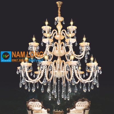 Đèn chùm pha lê nến NC141/12+8+4 cao cấp 24 bóng