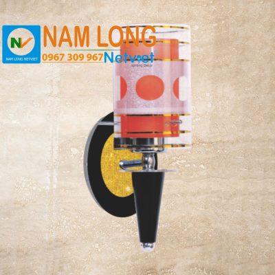 Đèn vách tường NV528/1A chao thủy tinh họa tiết đỏ cam