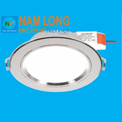 Đèn âm trần viền nhôm NH546 LED 3W 3 chế độ ánh sáng, thiết kế hình tròn viền bạc, đường kính Ø100mm, khoét lỗ 70mm