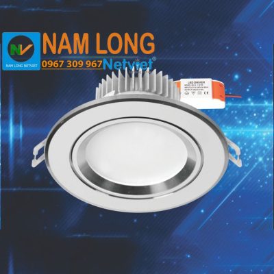 Đèn âm trần viền nhôm NH548 LED 3W ánh sáng trắng, thiết kế hình tròn viền nhôm màu bạc, kích thước Ø100xH40mm