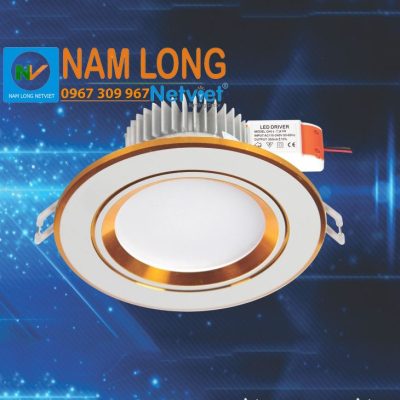 Đèn âm trần viền nhôm NH549 LED 3W ánh sáng trắng vàng, thiết kế hình tròn viền nhôm phối vàng, kích thước Ø100xH40mm