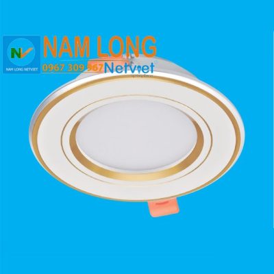 Đèn âm trần viền nhôm NH577 LED 7W ánh sáng trắng, thiết kế hình tròn viền trắng phối vàng, kích thước Ø135xH40mm