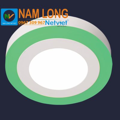 Đèn ốp trần nổi viền NH588 LED 3 chế độ ánh sáng, thân trắng viền xanh, kích thước Ø245xH40mm
