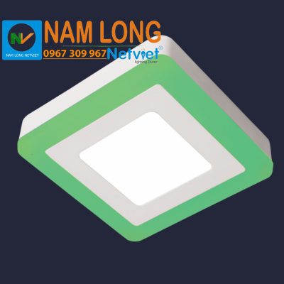 Đèn ốp trần nổi viền LED NH590 hình vuông, thân trắng viền xanh, công suất 12W+6W, 3 chế độ ánh sáng