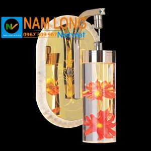 Đèn vách tường LED NV598 12W ánh sáng vàng ấm thân kim loại mạ xi inox chao Meka họa tiết hoa đỏ NamLong NetViet