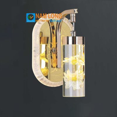 Đèn vách tường LED NV595 12W ánh sáng vàng ấm thân kim loại mạ xi inox chao Meka trang trí nội thất NamLong NetViet