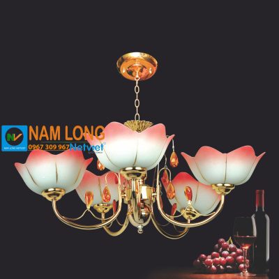 Đèn chùm thủy tinh NC6210/5 5 bóng hoa đỏ sang trọng
