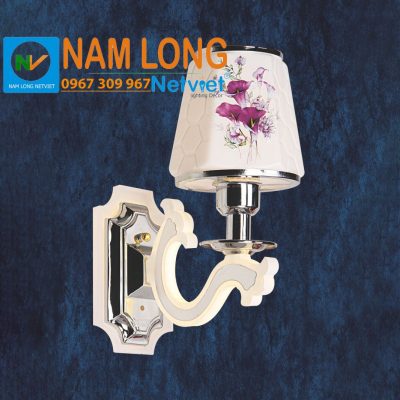 Đèn vách tường NV8010/1 chao hoa tím thân nhựa đúc họa tiết phong cách tân cổ điển NamLong NetViet