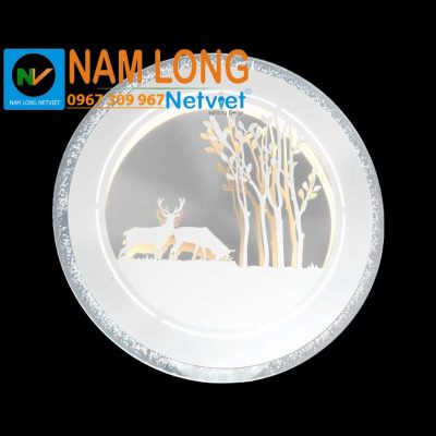 Đèn vách tường LED NV117 24W hình tròn màu trắng họa tiết hươu và cây trang trí cầu thang