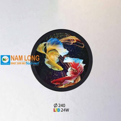 Đèn vách tường LED 24W NV335 hình tròn họa tiết cá Koi trang trí phòng ngủ cầu thang