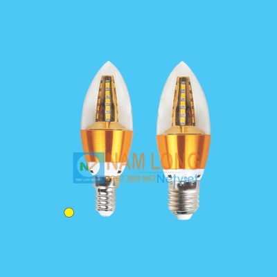 Bóng ớt LED 5W hình ngọn nến thân vàng đui E14 và E27 – NamLong NetViet