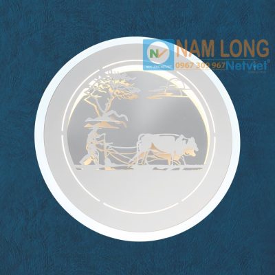 Đèn vách tường LED NV123 24W hình tròn màu trắng họa tiết cây cảnh và đàn hươu trang trí cầu thang