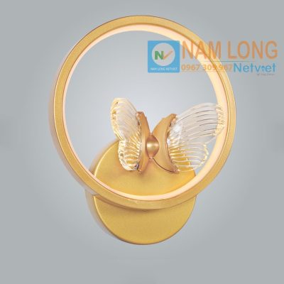 Đèn vách tường LED NV01 24W khung tròn màu vàng hình bướm trang trí phòng ngủ NamLong NetViet