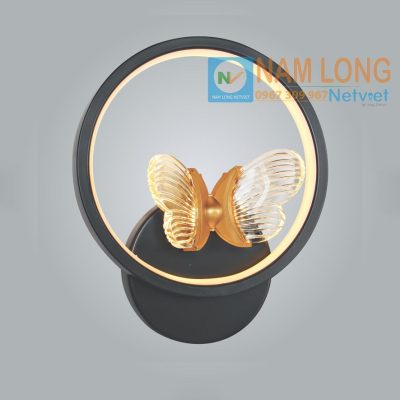 Đèn vách tường LED NV02 24W khung tròn họa tiết bướm ánh sáng vàng trang trí phòng ngủ NamLong NetViet