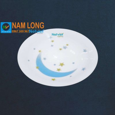 Đèn ốp trần ban công NM604 LED 12W ánh sáng trắng, thiết kế tròn họa tiết trăng khuyết màu xanh và ngôi sao, đường kính Ø300 mm, NamLong NetViet