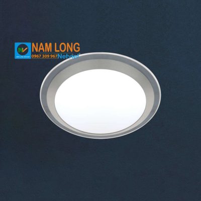 Đèn ốp trần ban công NM621 LED 12W ánh sáng trắng, thiết kế tròn hiện đại, mặt đèn trắng viền xám bạc, đường kính Ø350 mm