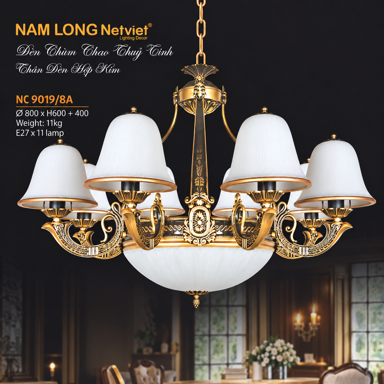 NC9019/8A Đèn chùm thủy tinh NC9019/8A 11 bóng E27
