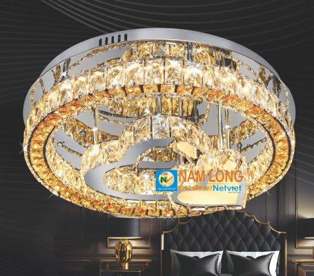 Đèn mâm ốp trần pha lê NC278 LED 80W 3 màu