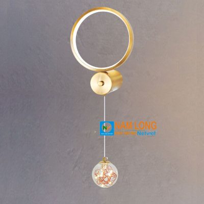 Đèn vách tường hiện đại NV1605 LED 12W 3 màu thiết kế vòng LED tròn kết hợp quả cầu trang trí treo NamLong NetViet