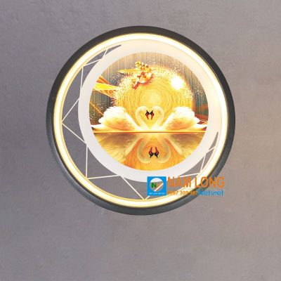 Đèn vách tường tranh NV8014 LED 20W hình tròn đôi thiên nga nghệ thuật