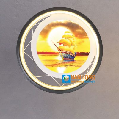Đèn vách tường tranh NV8021 LED 20W hình tròn họa tiết thuyền buồm trên biển