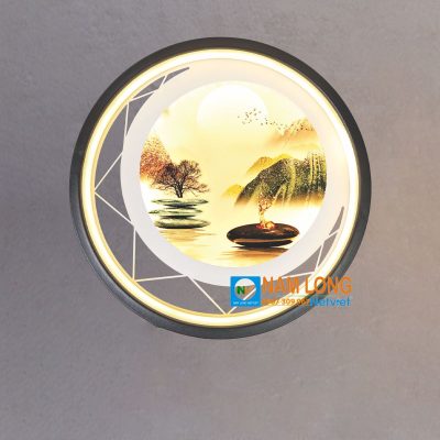 Đèn vách tường tranh NV803 LED 20W hình tròn phong cảnh sông núi