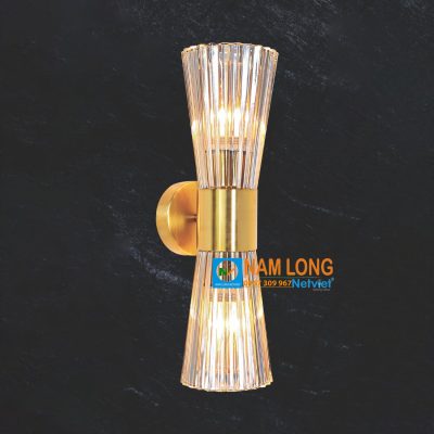 Đèn vách tường hiện đại NV9063 hai đầu thủy tinh đối xứng màu vàng