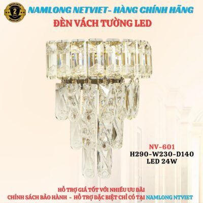 Đèn vách tường NV601 pha lê LED 24W 3 chế độ sang trọng