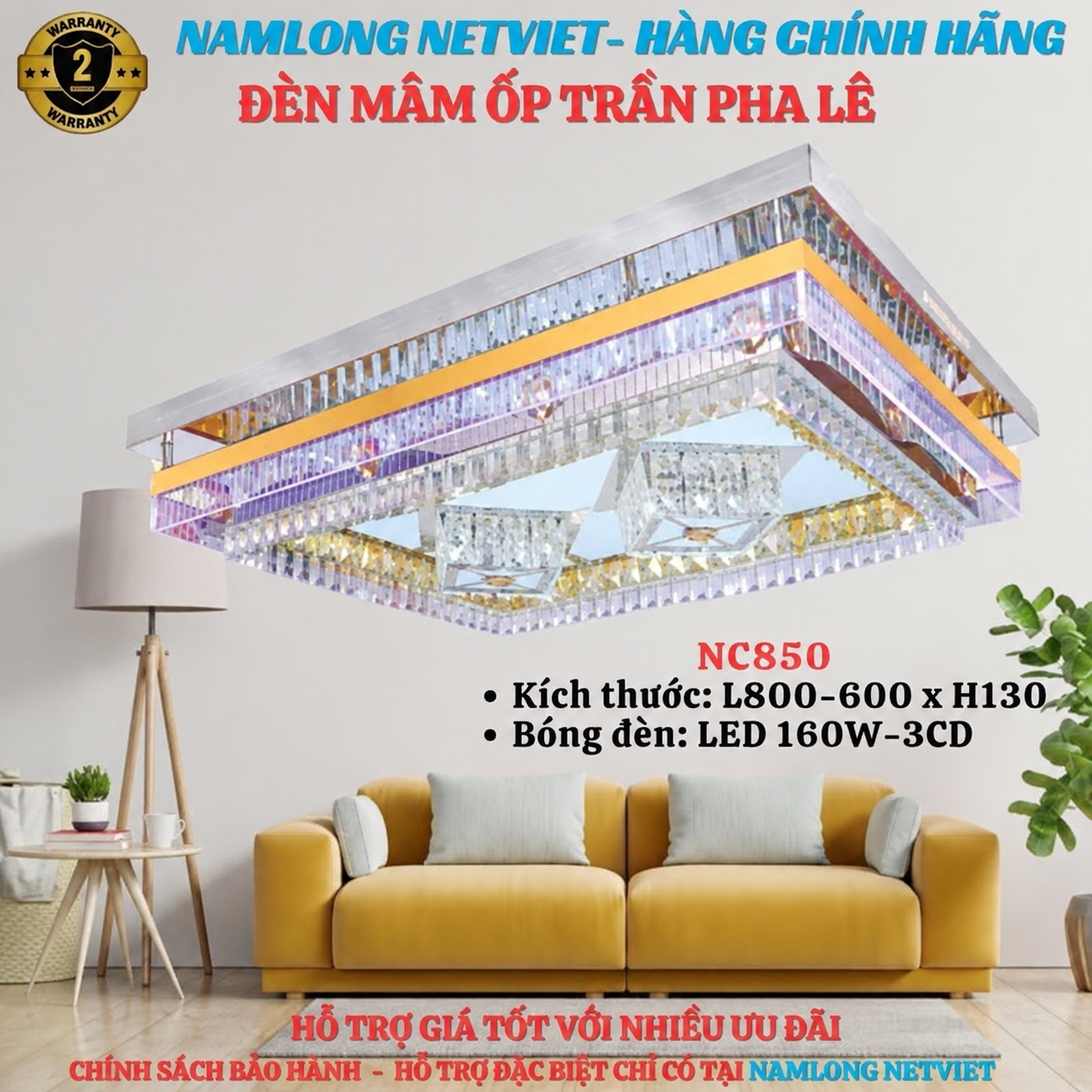 NC850 Đèn mâm ốp trần pha lê NC850 LED 160W