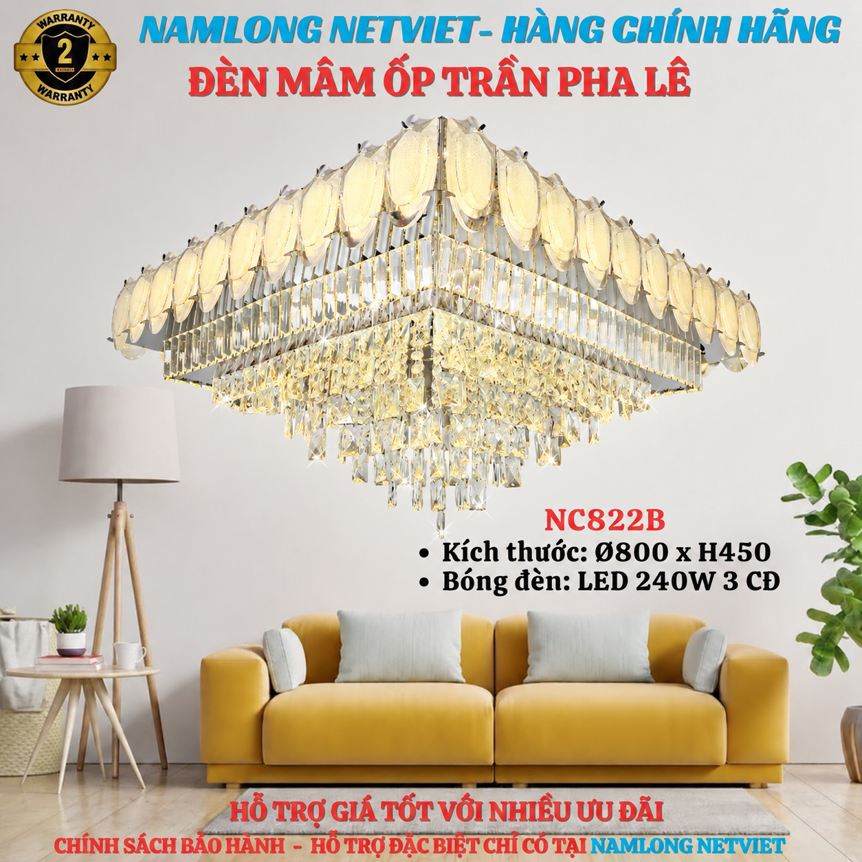 NC822B Đèn mâm ốp trần pha lê NC822B LED 240W