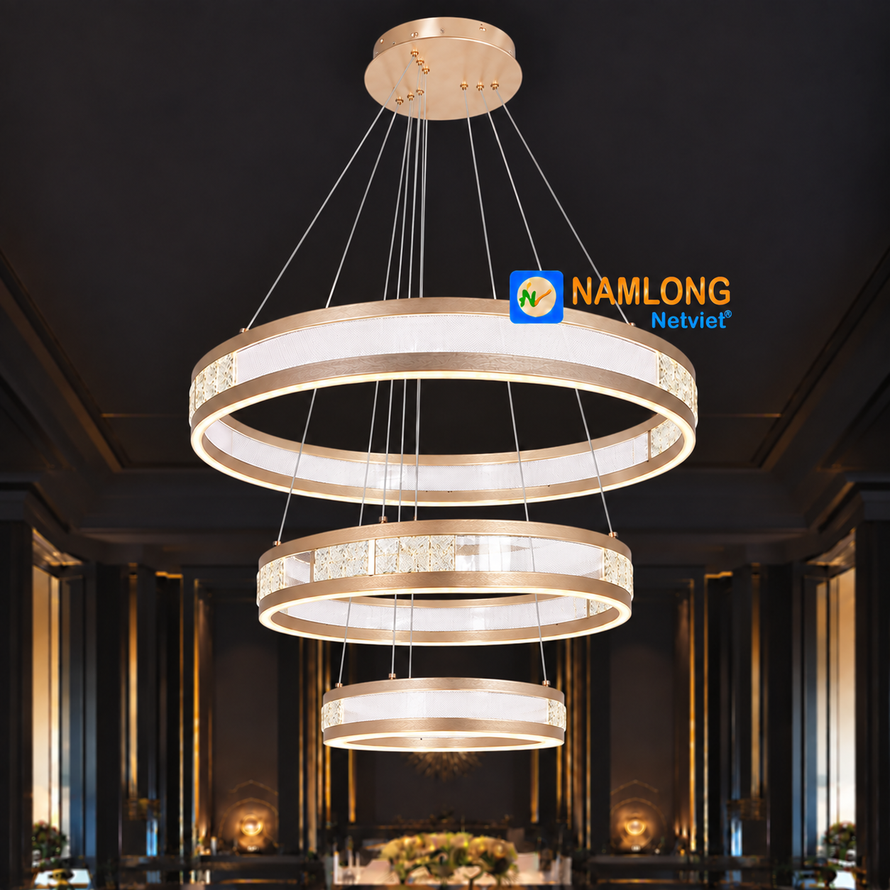 NB644B Đèn thả pha lê NB644B 3 vòng LED 240W