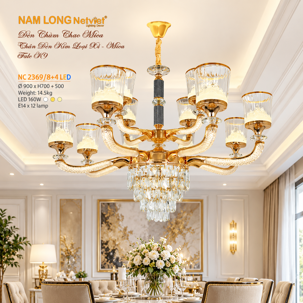 NC2369/8+4 Đèn chùm pha lê NC2369/8+4 LED cao cấp