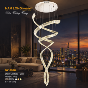 Đèn thả thông tầng NC8090 pha lê K9