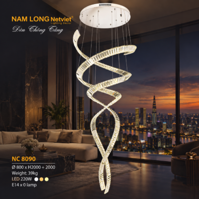 Đèn thả thông tầng NC8090 pha lê K9