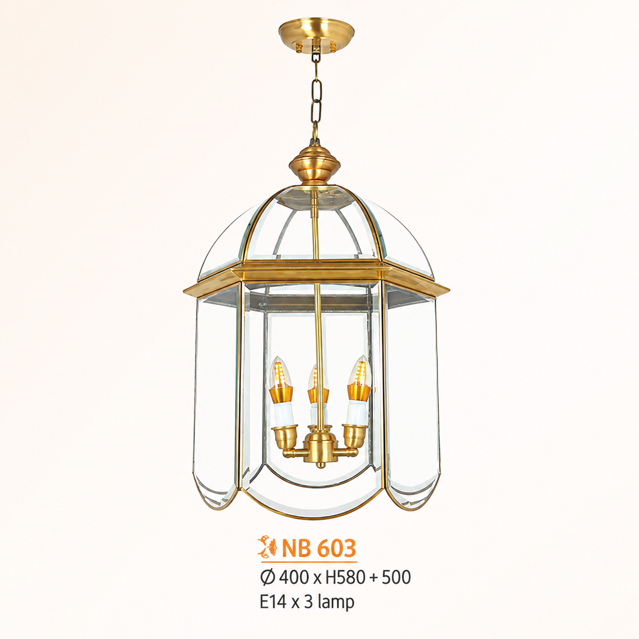 NB603 Đèn thả đồng kính NB603 3 bóng E14 Ø400mm