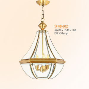 Đèn thả đồng kính NB602 3 bóng E14 Ø400mm