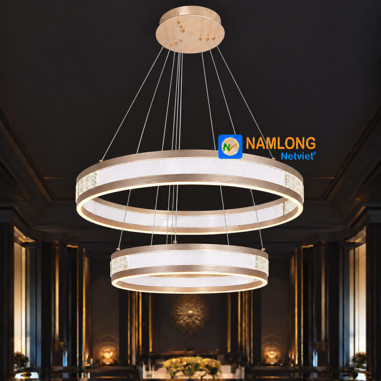 NB644A Đèn thả pha lê NB644A 2 vòng LED 160W