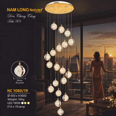 Đèn thả thông tầng NC1080/19 pha lê K9
