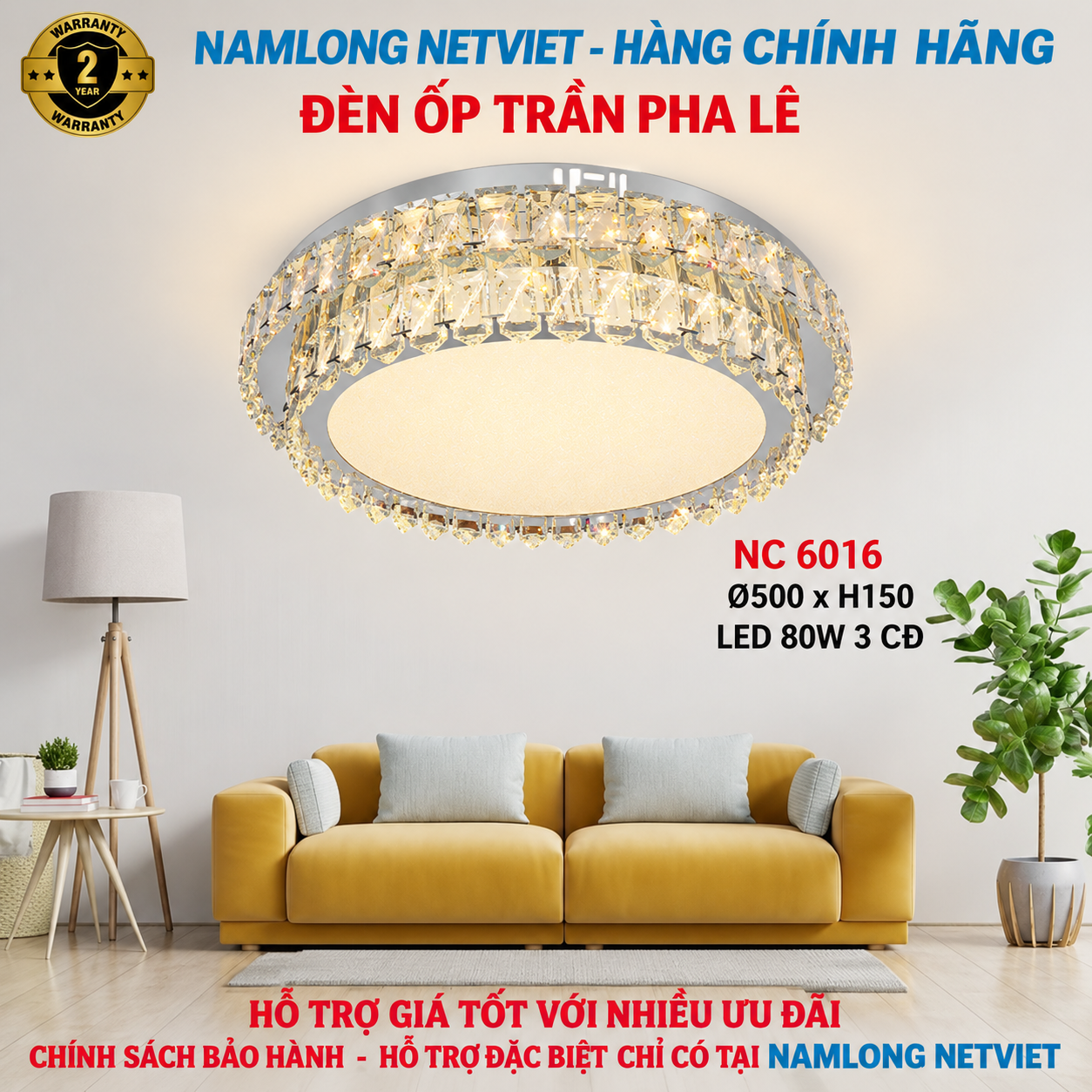 NC6016 Đèn mâm ốp trần pha lê NC6016 LED 80W