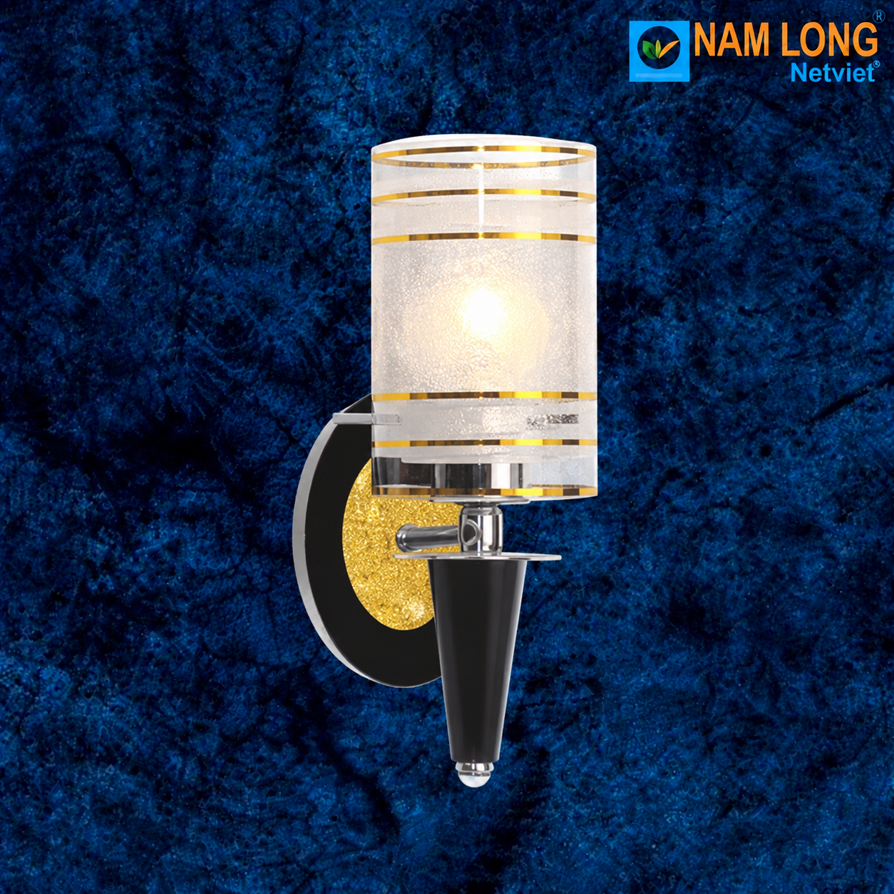NV528/1B Đèn vách tường NV528/1B chao thủy tinh họa tiết viền vàng