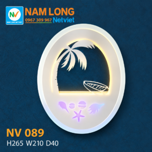 Đèn vách tường tranh màu LED 24W NV089 hình oval họa tiết cây dừa bãi biển trang trí phòng ngủ cầu thang