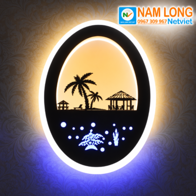 Đèn vách tường tranh màu NV088 LED 24W hình oval phong cảnh biển